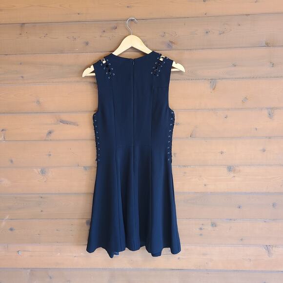 Rag & Bone Lillian Dress Black Laced Collar Grommet Lacing Cutouts Size 2 Mini - Picture 3 of 6